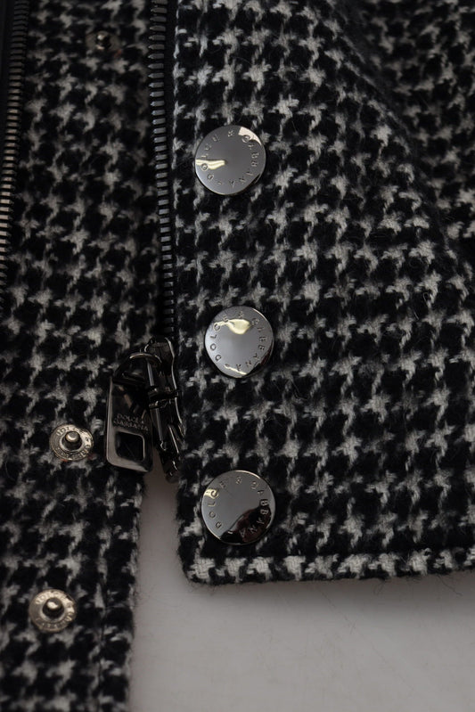 Dark Gray Houndstooth Polyester Bomber Jacket