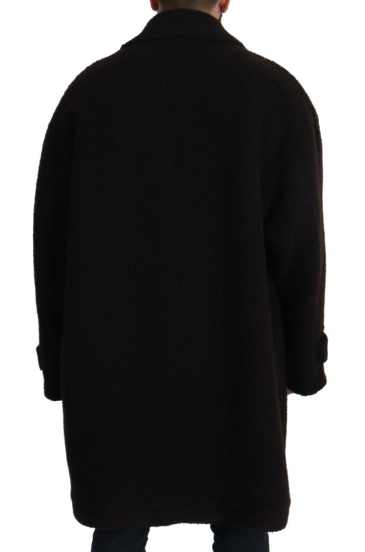 Black Alpaca Button Down Trench Coat Jacket