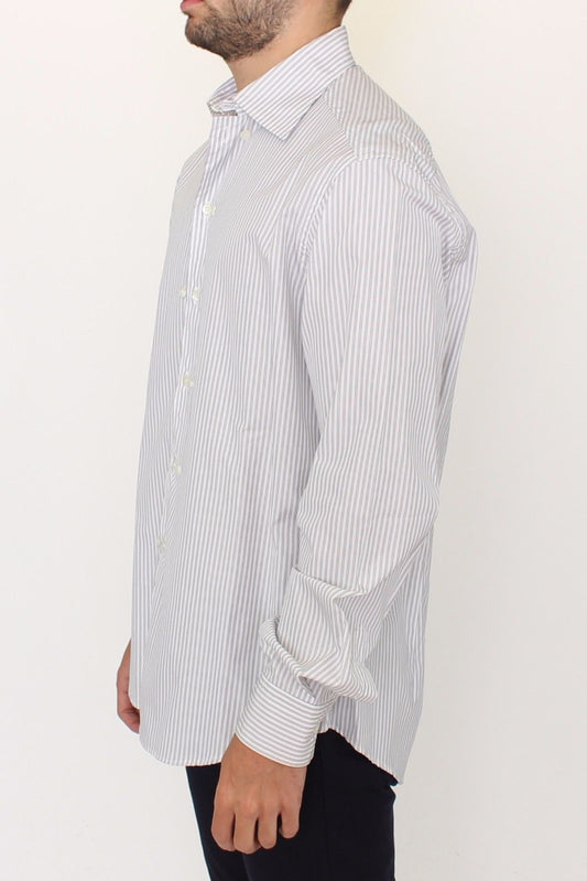 White Gray Striped Regular Fit Casual Shirt Ermanno Scervino