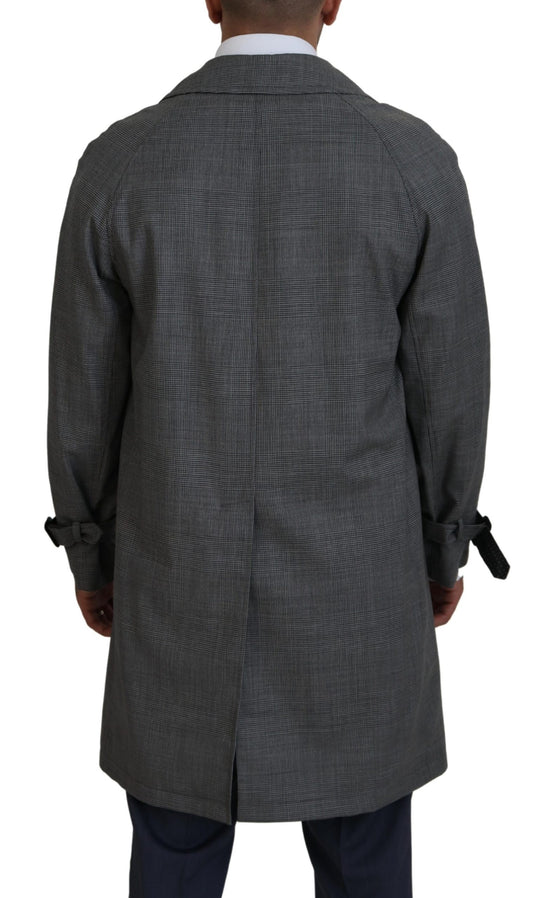 Gray Wool Plaid Long Trench Coat Jacket Trench Coat Jacket