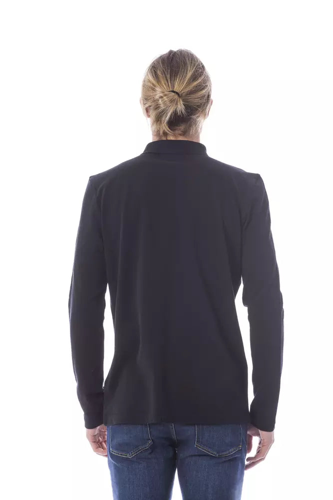 Black Cotton Men Polo Shirt Long Sleeve Verri