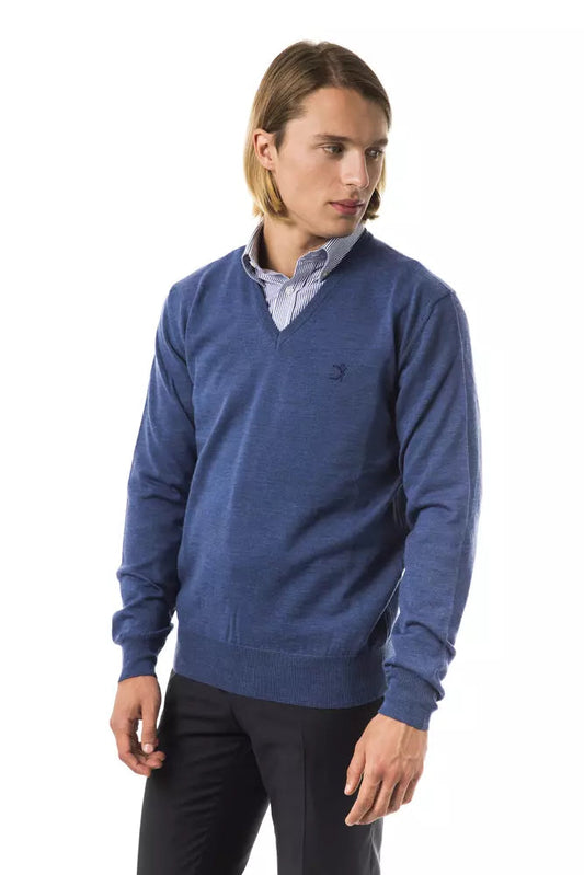 Blue Merino Wool Men's Sweater Uominitaliani