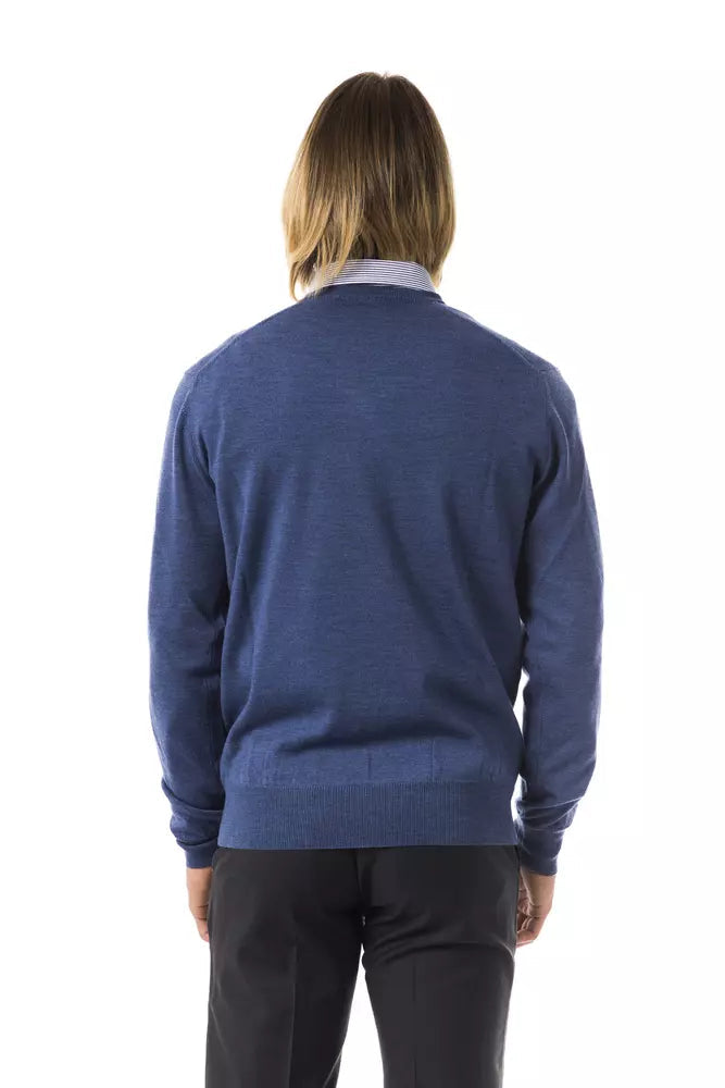 Blue Merino Wool Men's Sweater Uominitaliani