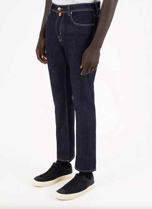 Blue Cotton Men Jeans with Straight Leg Cut