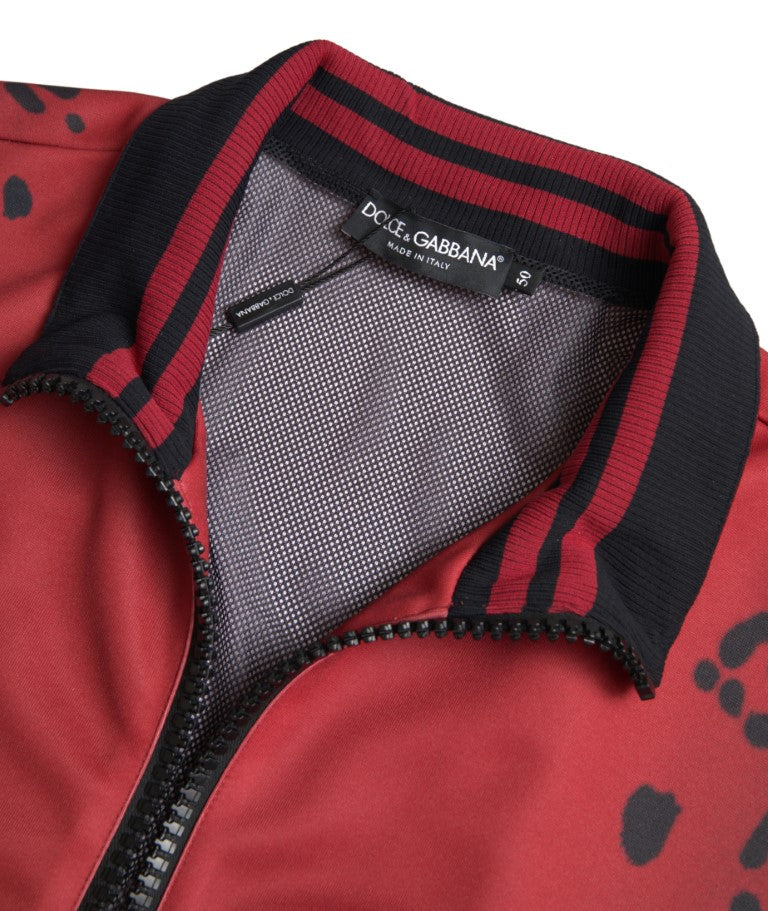 Red Leopard Polyester Bomber Full Zip Jacket