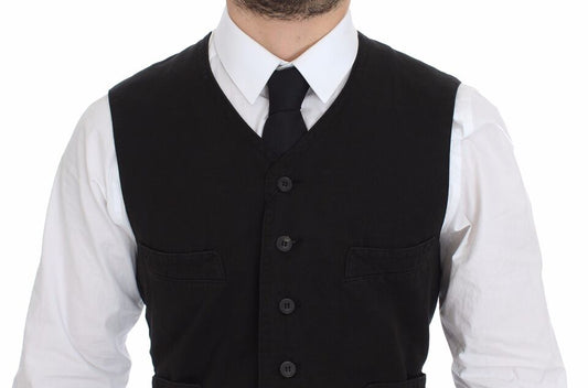 Black Flax Cotton Dress Vest Blazer Dolce & Gabbana