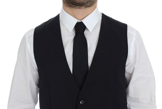 Gray Striped Wool Silk Dress Vest Gilet Dolce & Gabbana