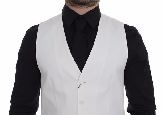White Cotton Silk Blend Dress Vest Blazer Dolce & Gabbana
