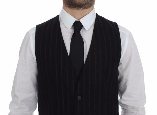 Black Striped Wool Logo Vest Gilet Weste Dolce & Gabbana