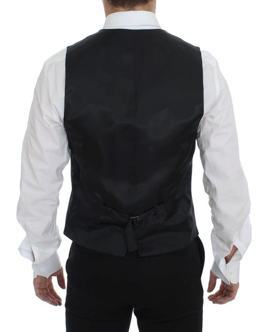 Gray Striped Wool Single Breasted Vest Dolce & Gabbana