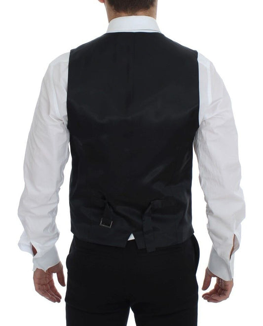 Gray Striped Wool Single Breasted Vest Dolce & Gabbana