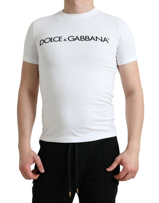 White Logo Print Cotton Crew Neck T-shirt