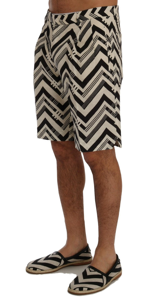 White Black Striped Cotton Linen Shorts Dolce & Gabbana