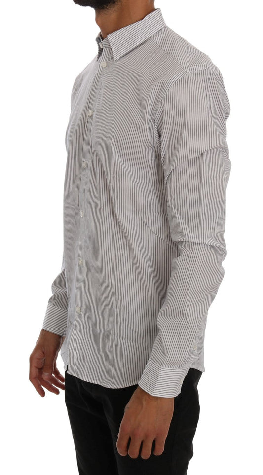 White Blue Striped Casual Cotton Regular Fit Shirt Frankie Morello