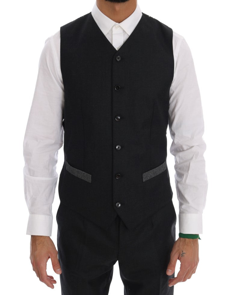 Gray Wool Double Breasted 3 Piece Suit Dolce & Gabbana