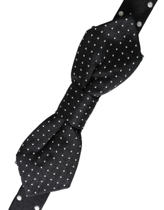 Dark Gray Silk Polka Dot Adjustable Neck Men Papillon Bow Tie