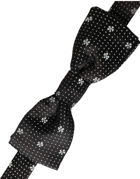 Dark Gray Silk Floral Adjustable Neck Men Papillon Bow Tie