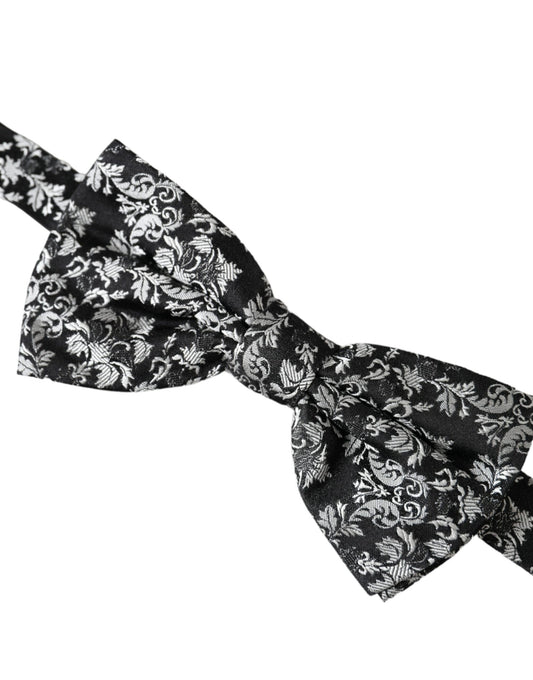 Dark Gray Floral Silk Adjustable Neck Men Bow Tie