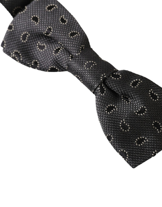 Dark Gray Silk Patterned Adjustable Neck Men Bow Tie