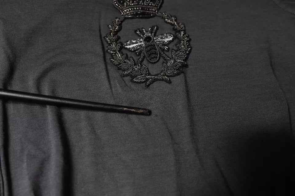 Gray Crown Bee Embroidery Pullover Sweater