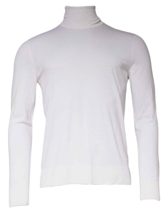 White Long Sleeve Turtleneck Men Pullover Sweater