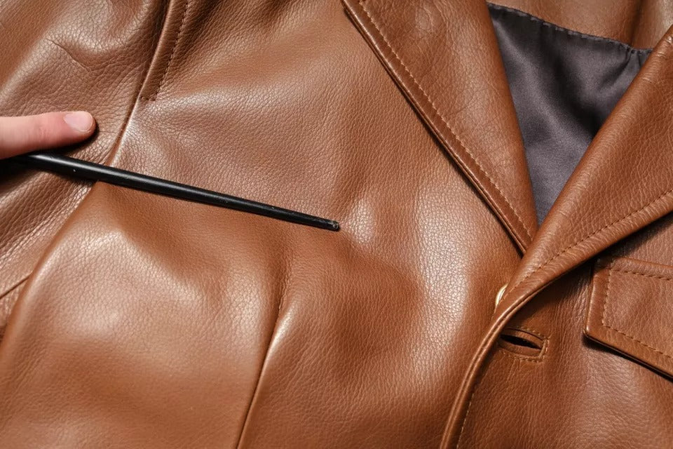 Brown Calfskin Leather Button Down Jacket