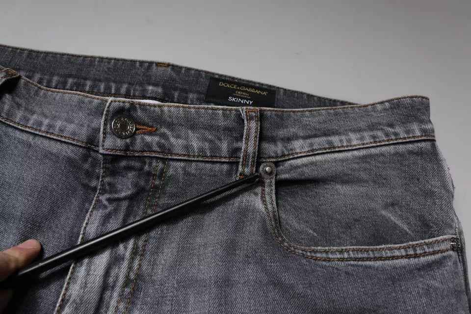 Gray Logo Cotton Stretch Skinny Denim Jeans