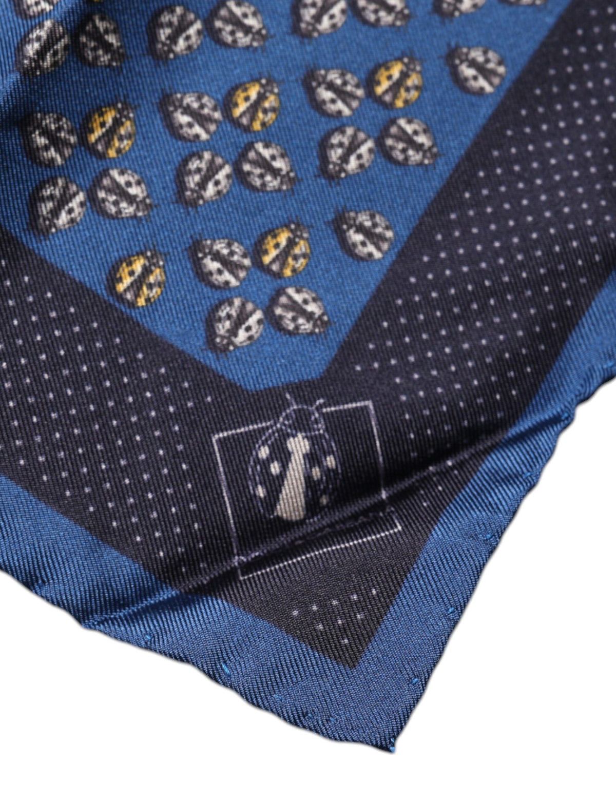 Blue Lady Bug Silk Square Handkerchief Scarf