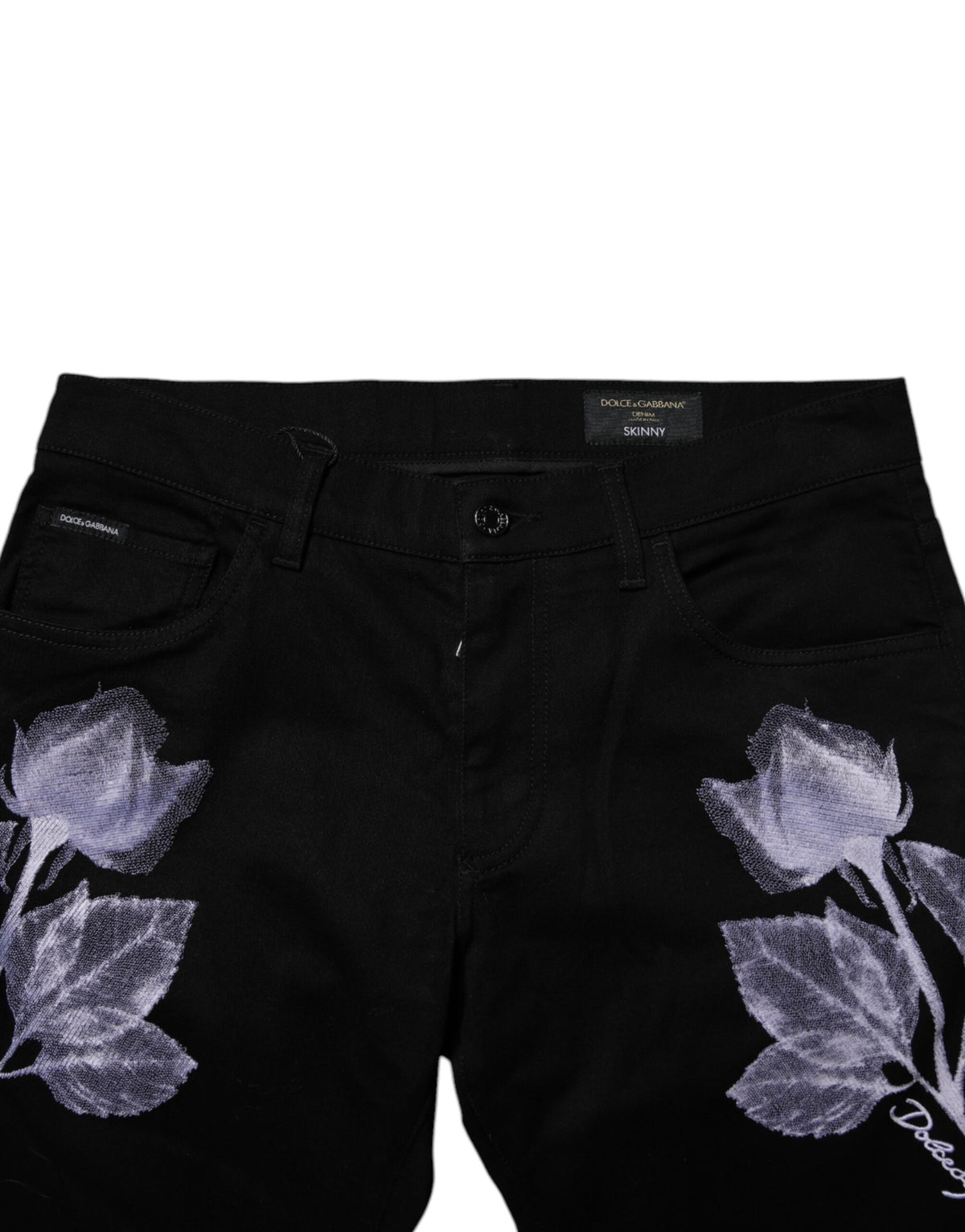 Black Floral Cotton Skinny Men Denim Jeans