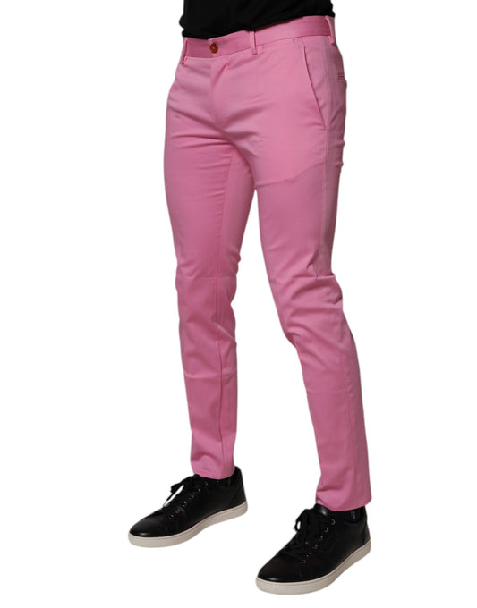 Pink Cotton Slim Fit Men Dress Formal Pants