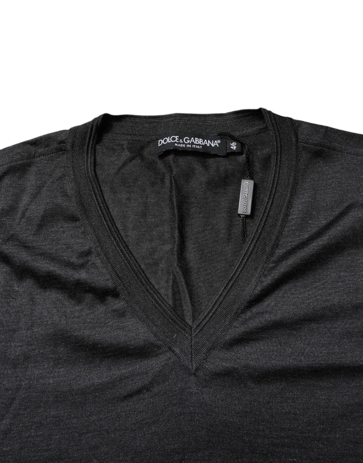 Dark Gray Silk V-neck Short Sleeves T-shirt