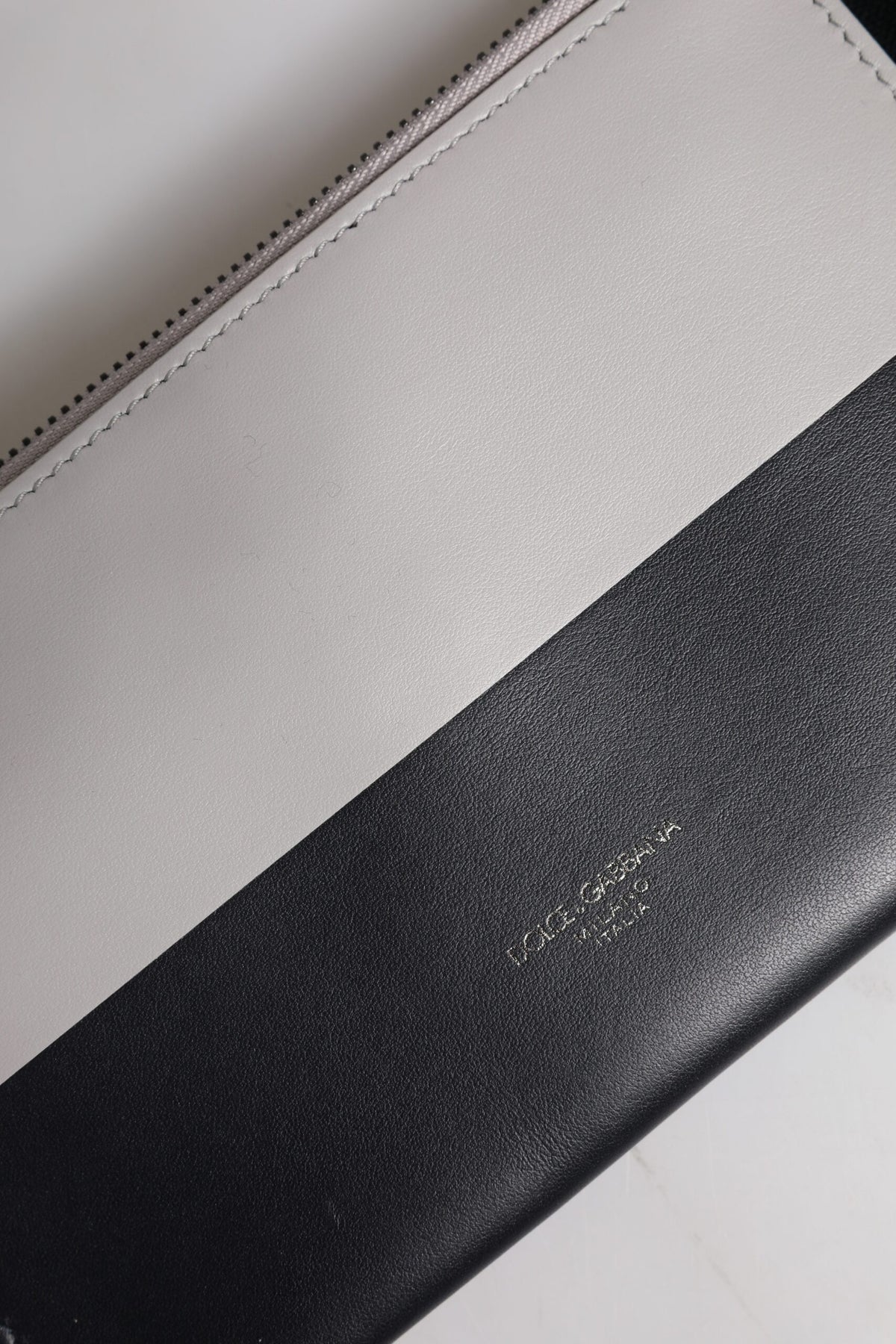 Black White Leather Logo Embossed Crossbody Bag