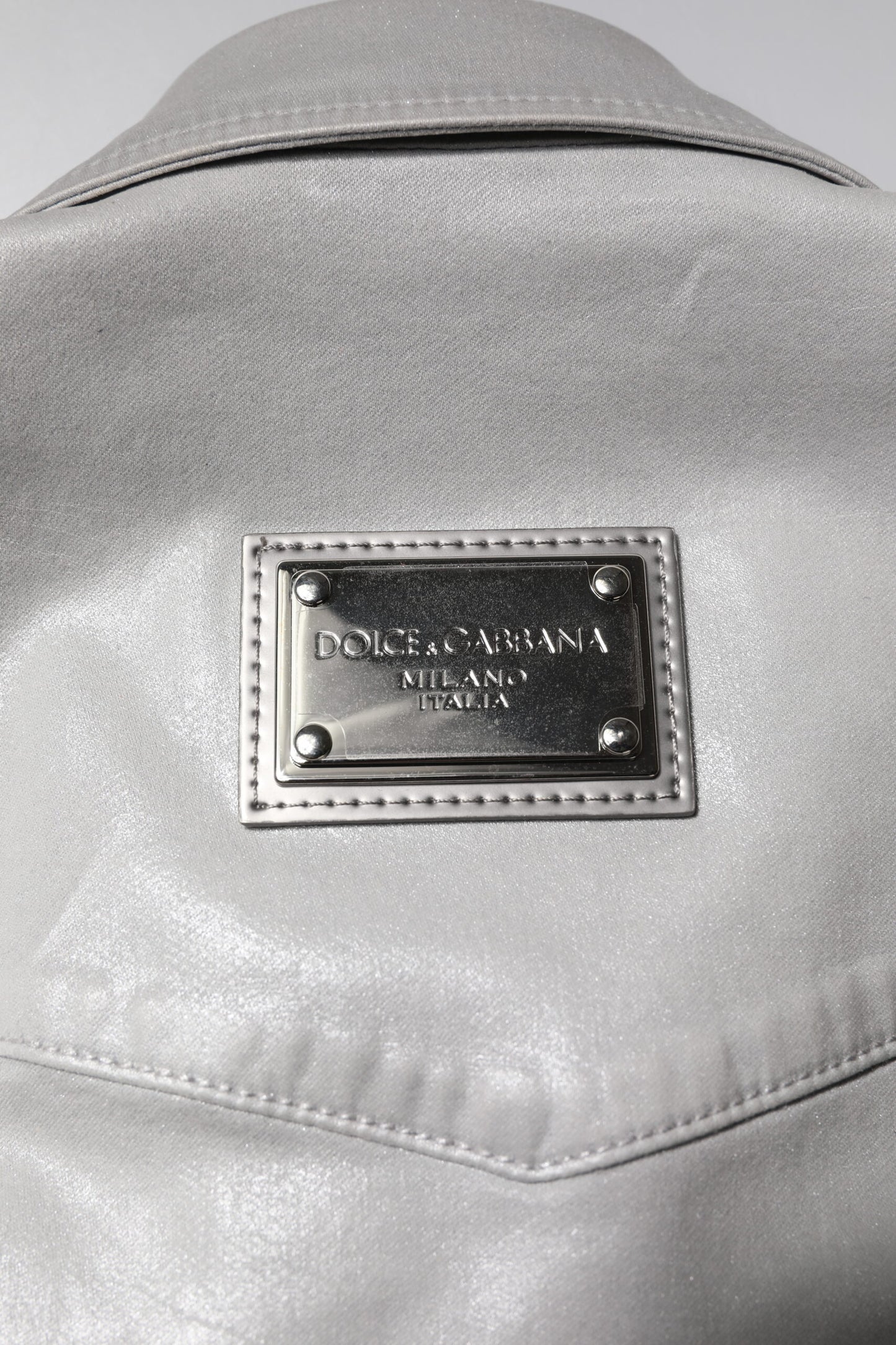 Metallic Gray Cotton Button Down Shirt