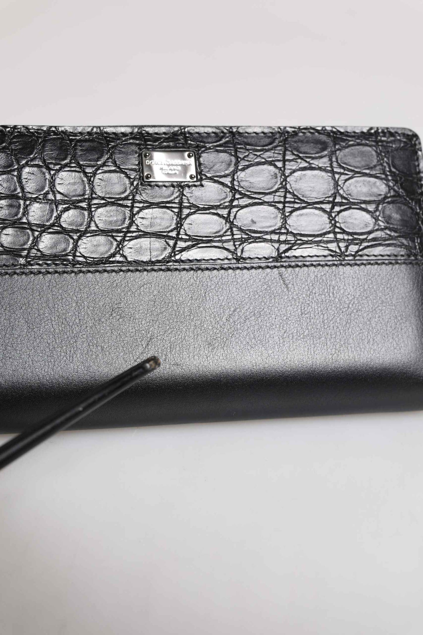 Black Leather Logo Plaque Zip Around Continental Wallet