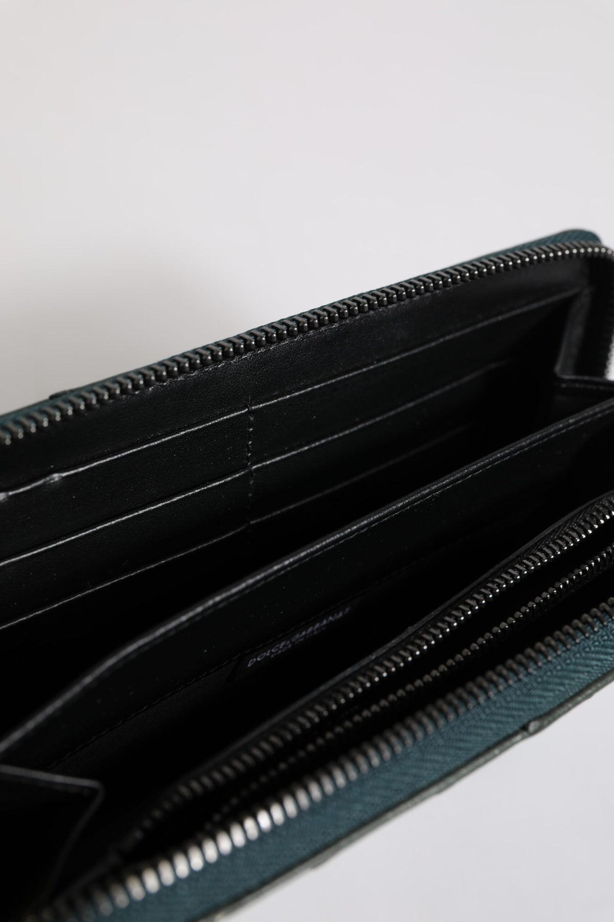 Green Ostrich Logo Plaque Zip Around Continental Wallet