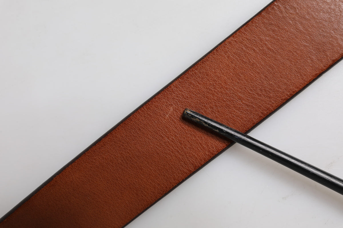Brown Leather Gold Crystal Buckle Belt