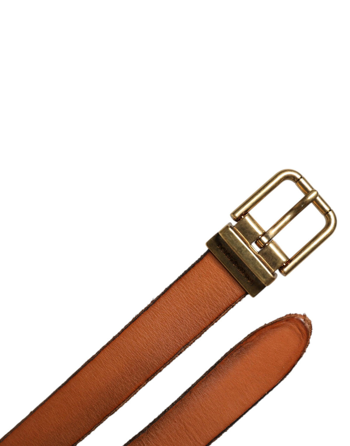 Brown Leather Gold Tone Metal Buckle Belt