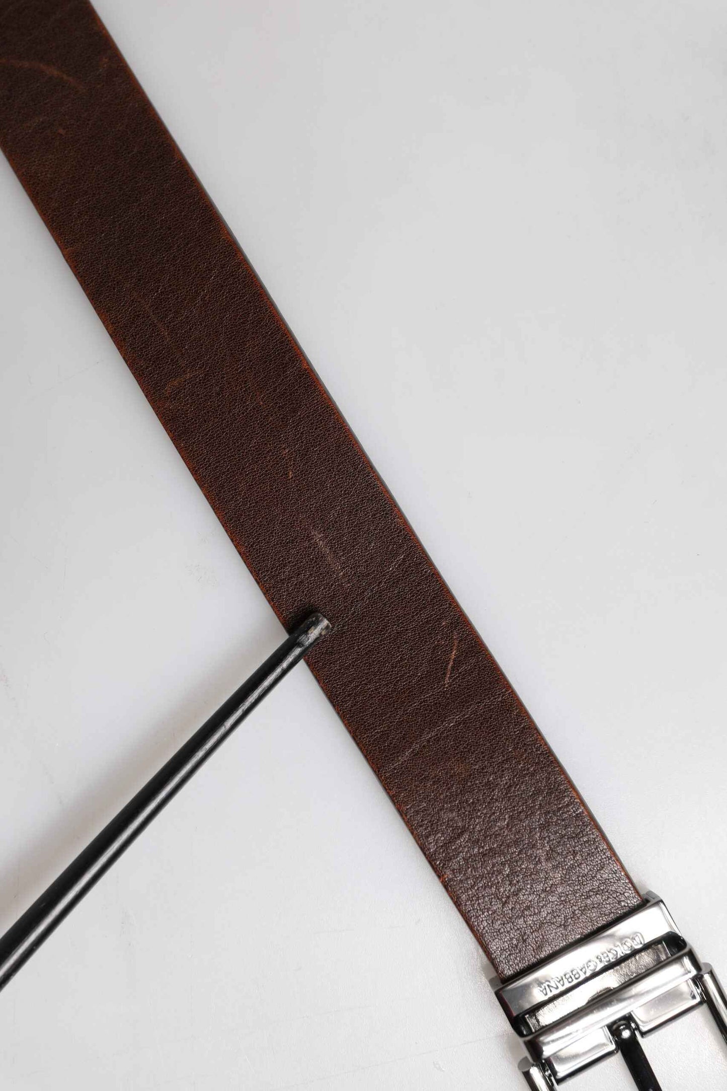Brown Leather Classic Metal Logo Buckle Belt