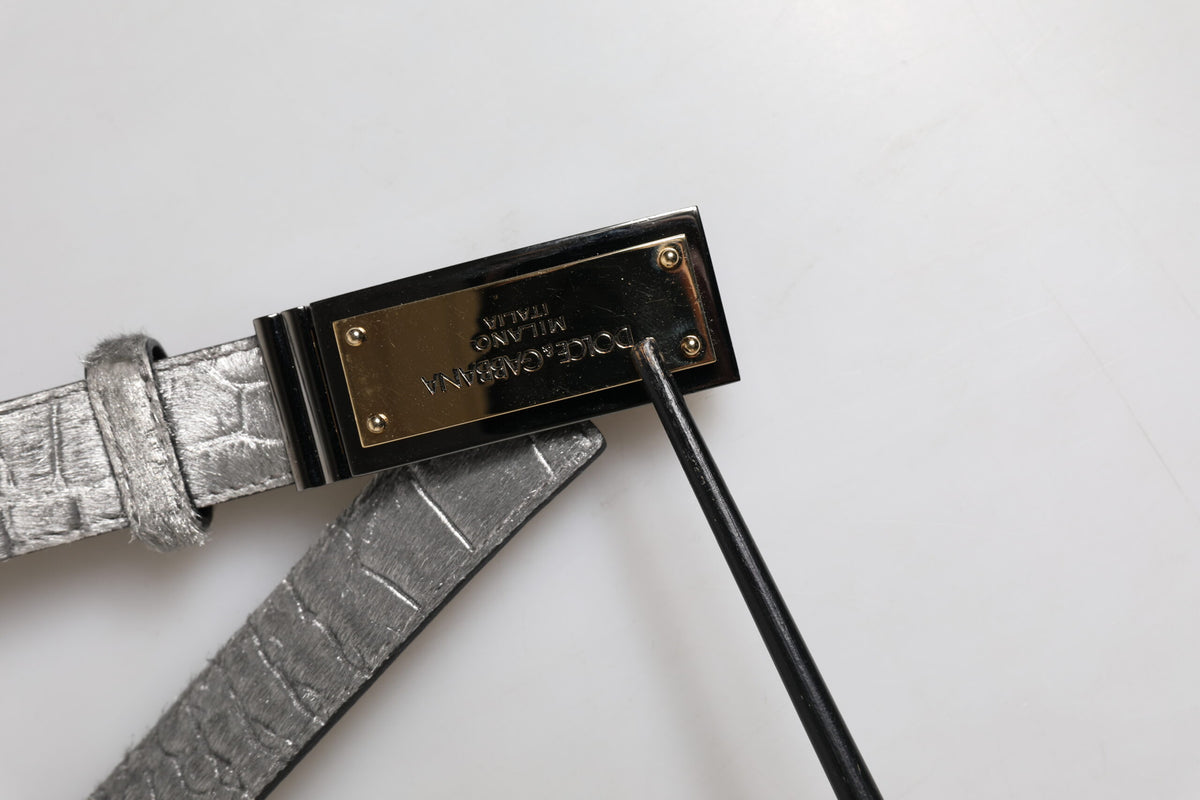 Silver Classic Gold Logo Plaque Buckle Belt