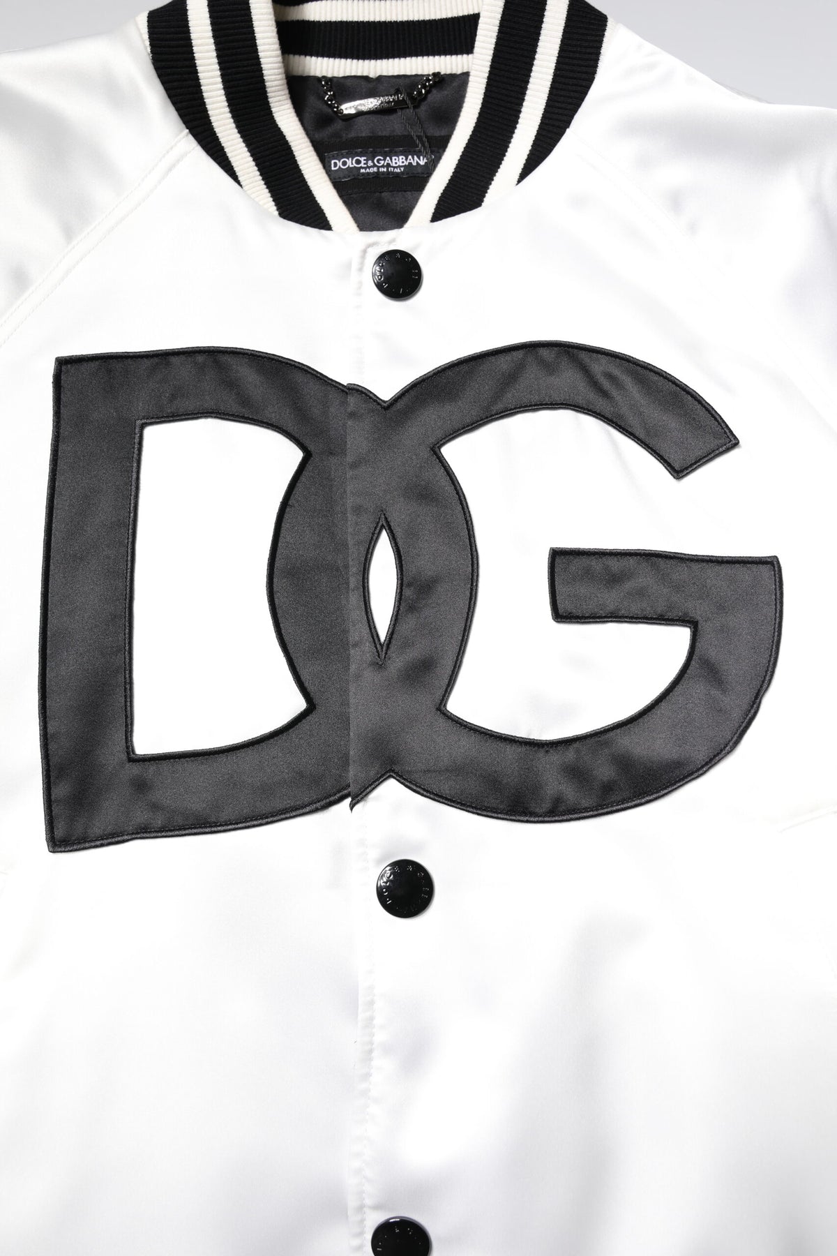 White DG Logo Polyester Jersey Bomber Jacket