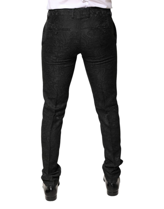 Black Floral Jacquard Mid Waist Dress Pants