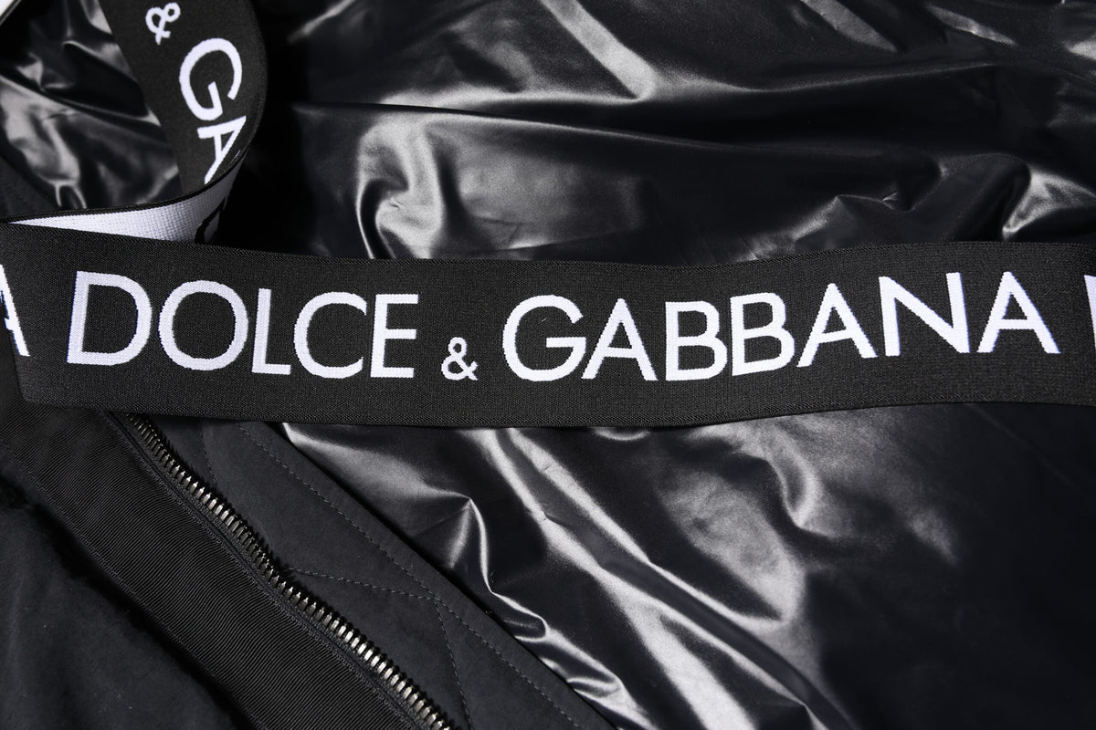 Black Nylon Full Zip Hooded Parka Jacket