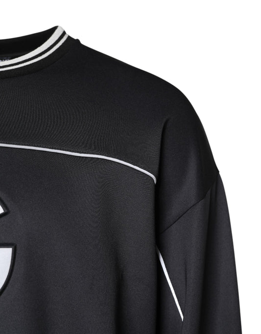 Black Logo Polyester Crew Neck Men Pullover Sweater