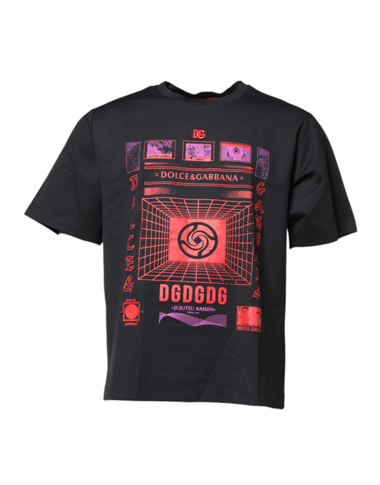 Black Cotton Graphic Print Crew Neck T-shirt