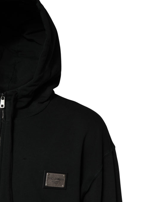Black Logo Full Zip Hooded Men Sweatshirt Sweater