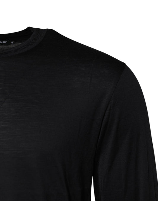 Dark Blue Silk Crew Neck Men Pullover Sweater