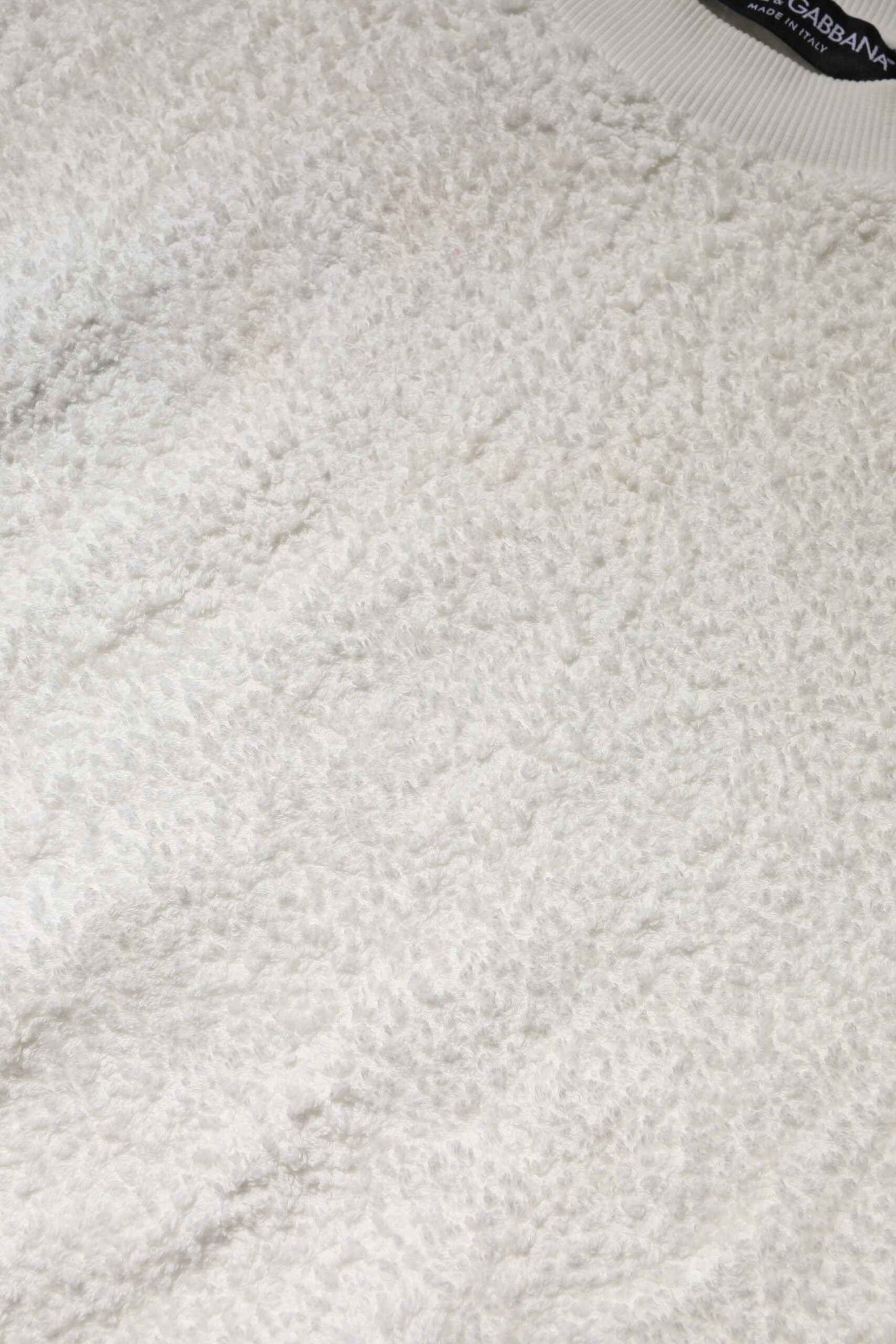 White Cotton Fleece Crew Neck Sweater