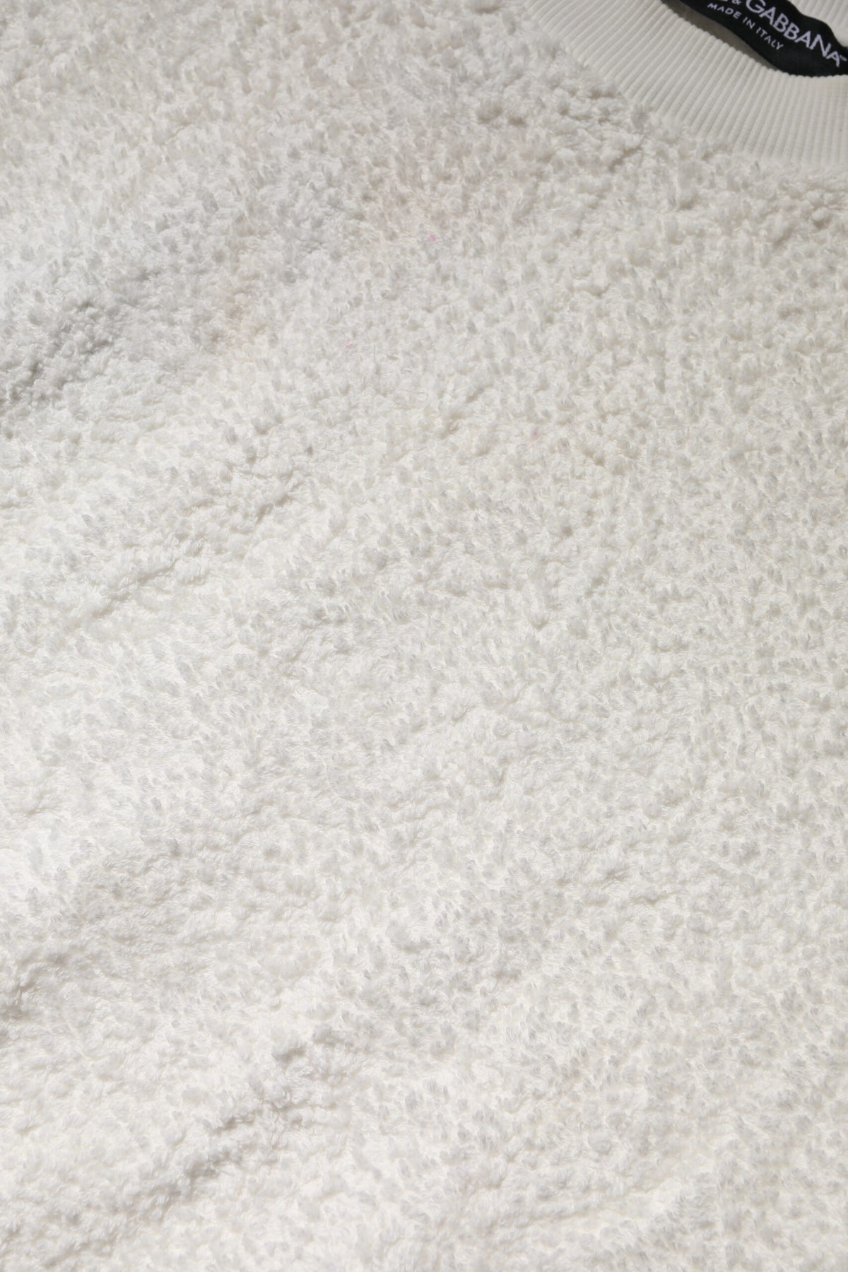 White Cotton Fleece Crew Neck Sweater