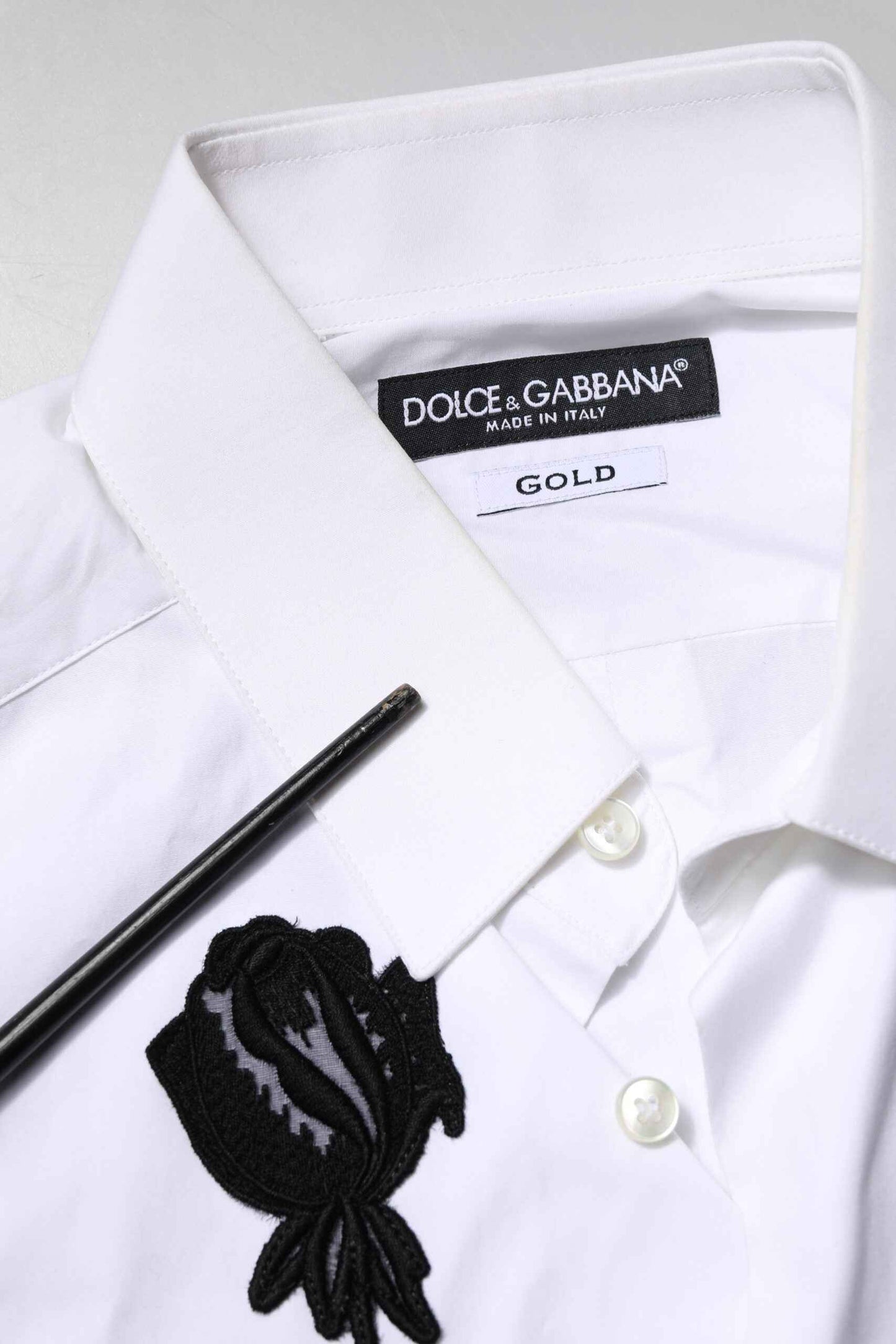 White Floral Embroidery Men GOLD Formal Shirt