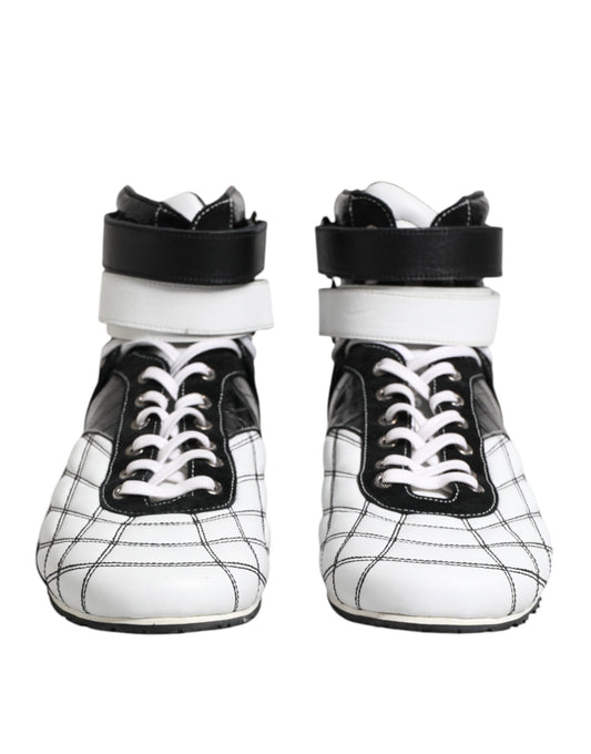Black White Leather High Top Sneakers Shoes